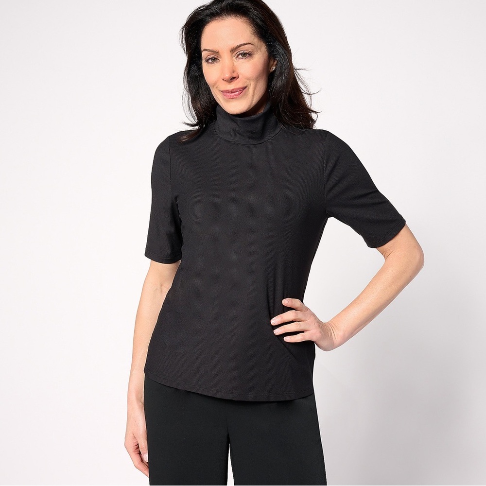 BEAUTIFUL by Lawrence Zarian Rib-Knit Turtleneck Top- Black (Sz L) A630467